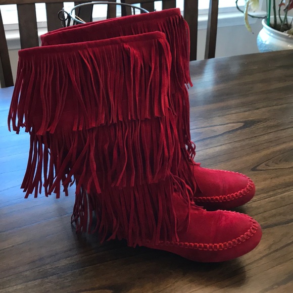 red moccasin boots